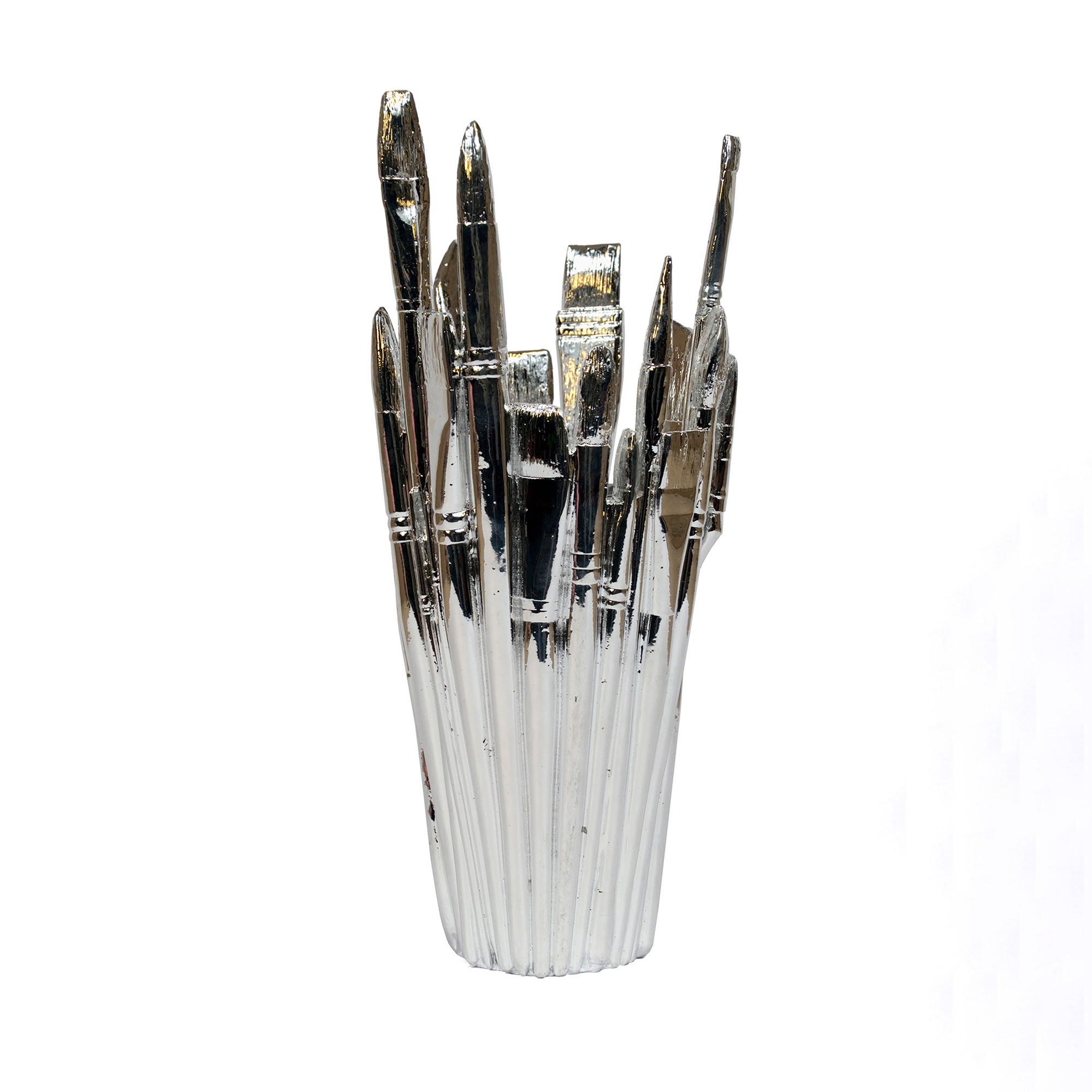 Brush Vase Silver Chrome